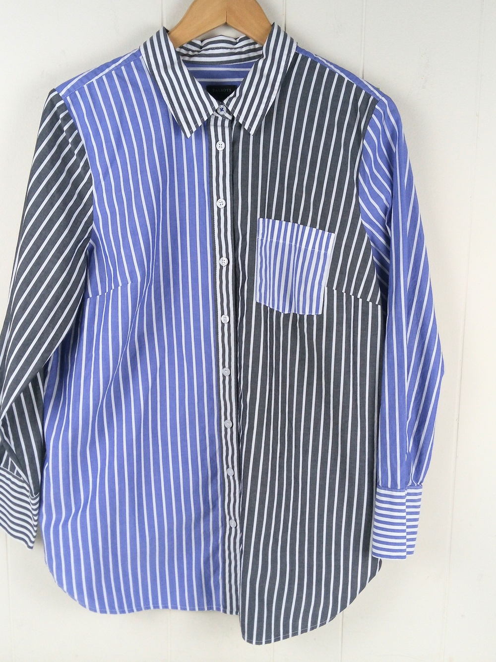 Talbots Two-Tone Vertical Stripe Button-Down Shirt in Blue and Black Women's L